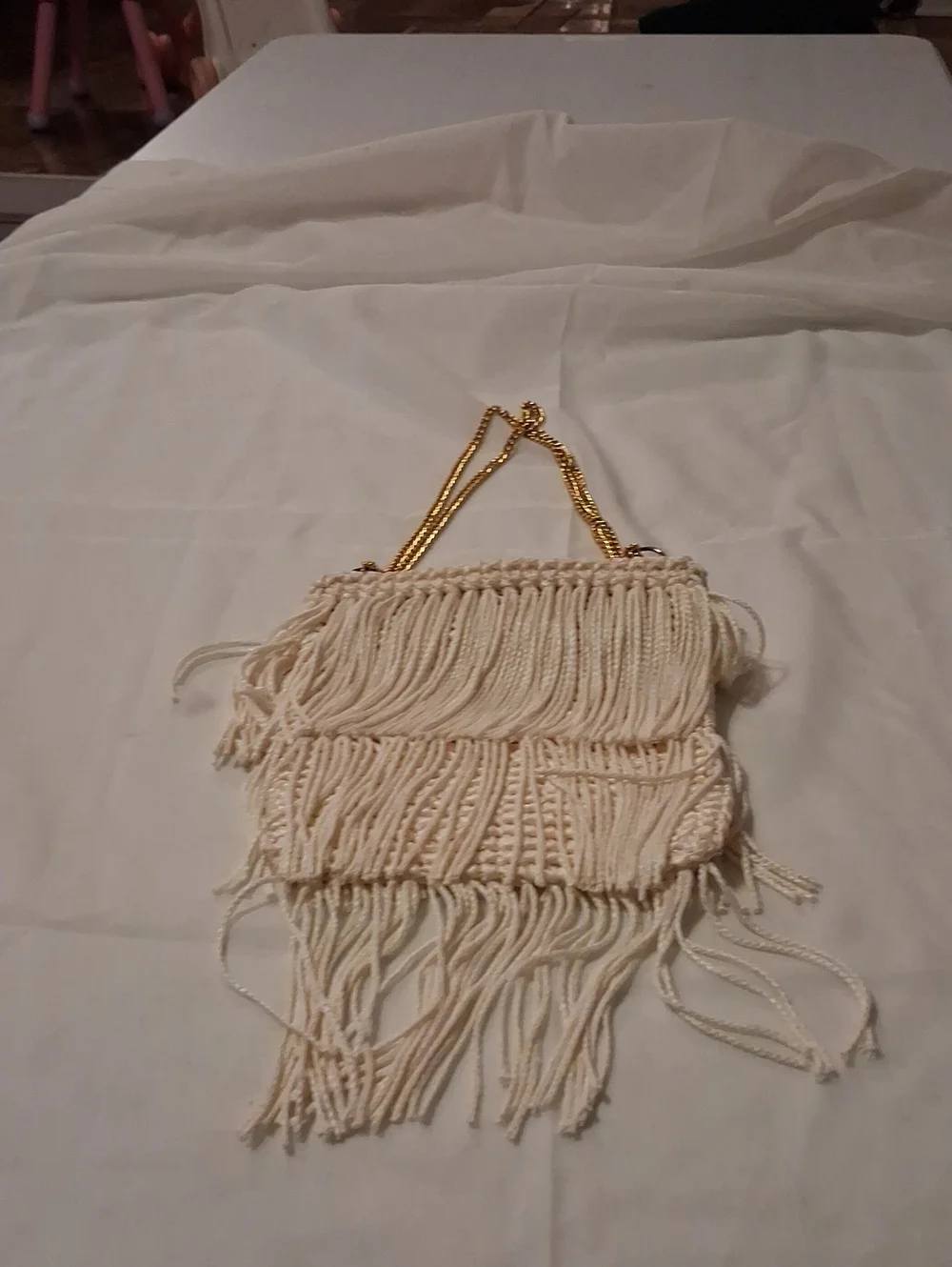 Boho Macramé Fringe Shoulder Bag in Cream